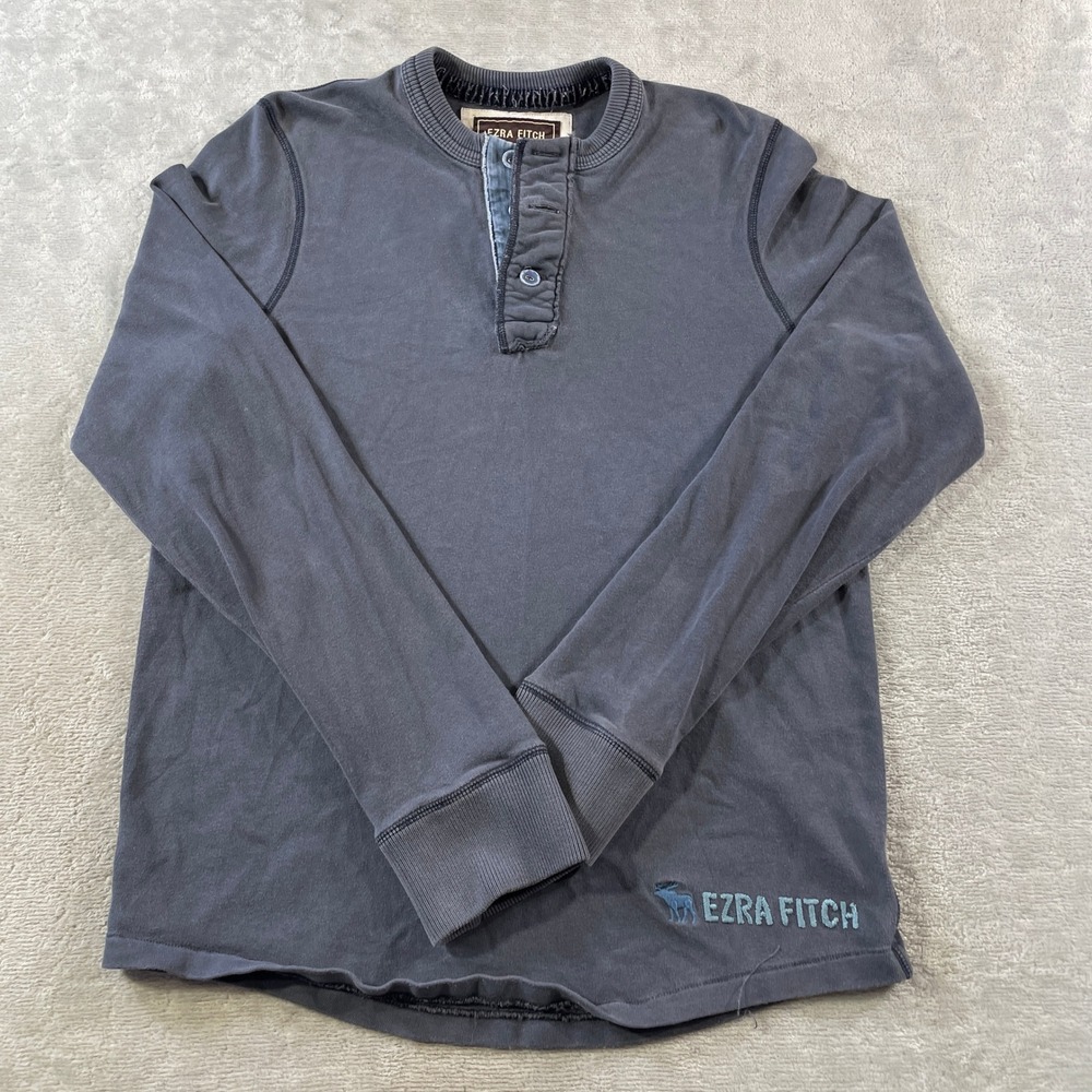 Vintage Ezra Fitch Abercrombie Henley Shirt Mens Large Gray Casual School Preppy